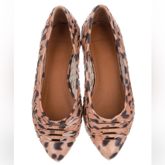 GIVENCHY Woven Leather Leopard Print Flats Size 5 - Picture 1 of 9